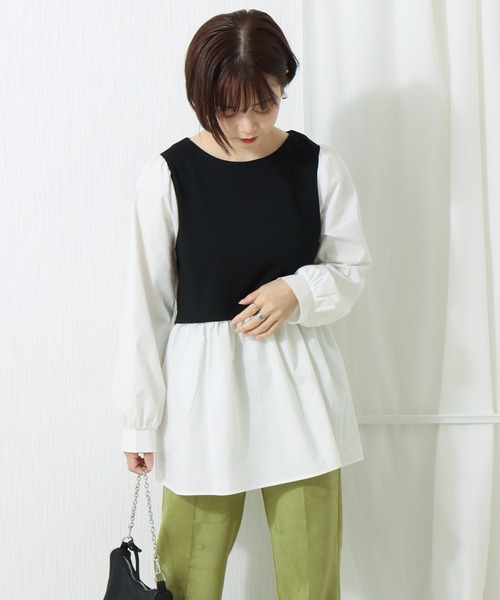 libelle more（リベル モア）の「布帛ポンチ切替チュニック（シャツ/ブラウス・レディース・ブラック/ピンク/ベージュ/ライトグレー・L/M）」の14枚目の写真