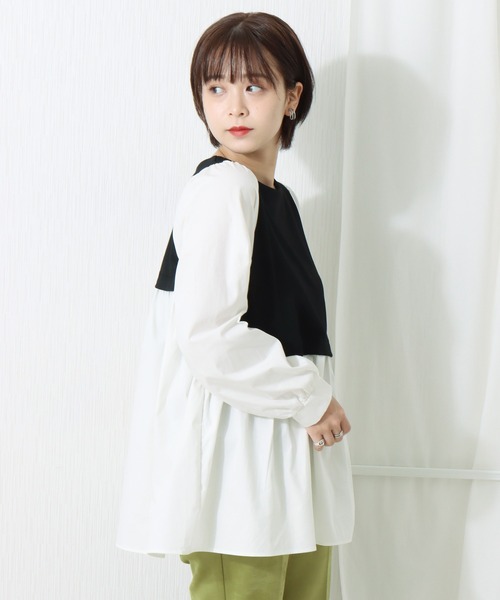 libelle more（リベル モア）の「布帛ポンチ切替チュニック（シャツ/ブラウス・レディース・ブラック/ピンク/ベージュ/ライトグレー・L/M）」の9枚目の写真