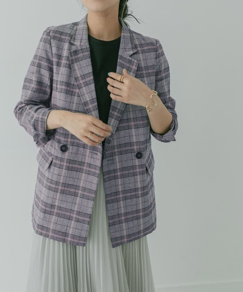 KBF+（ケービーエフプラス）の「KBF+　リネンmixチェックジャケット∴（その他アウター・レディース・グレー系その他/ベージュ系その他・ONE）」の14枚目の写真