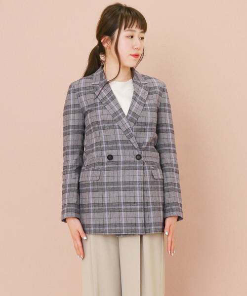 KBF+（ケービーエフプラス）の「KBF+　リネンmixチェックジャケット∴（その他アウター・レディース・グレー系その他/ベージュ系その他・ONE）」の12枚目の写真