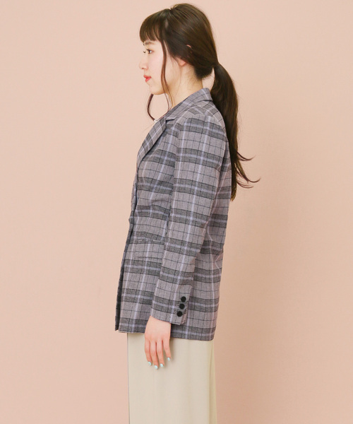 KBF+（ケービーエフプラス）の「KBF+　リネンmixチェックジャケット∴（その他アウター・レディース・グレー系その他/ベージュ系その他・ONE）」の4枚目の写真