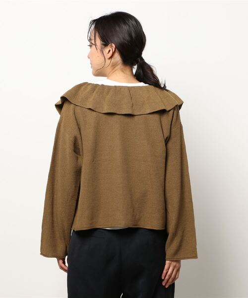 ehka sopo（エヘカソポ）の「ラッフルカーディガン（カーディガン/ボレロ・レディース・ブラック/パープル/カーキ/キナリ・ﾌﾘ-）」の5枚目の写真