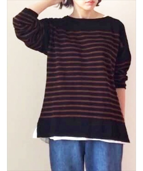 Lugnoncure（ルノンキュール）の「パネルボーダーニット（ニット/セーター・レディース・ブラック/ネイビー/オフホワイト・ﾌﾘ-）」の3枚目の写真