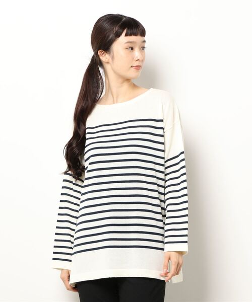 Lugnoncure（ルノンキュール）の「パネルボーダーニット（ニット/セーター・レディース・ブラック/ネイビー/オフホワイト・ﾌﾘ-）」の7枚目の写真