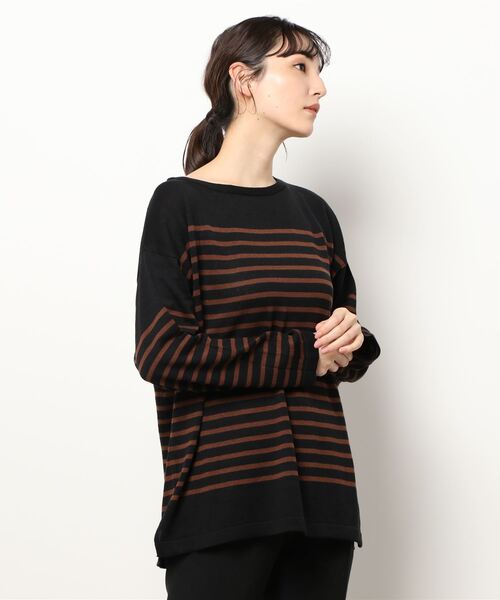 Lugnoncure（ルノンキュール）の「パネルボーダーニット（ニット/セーター・レディース・ブラック/ネイビー/オフホワイト・ﾌﾘ-）」の4枚目の写真