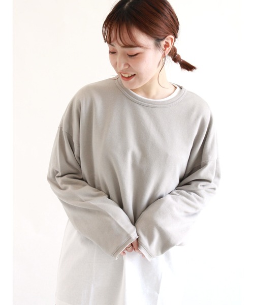 ehka sopo（エヘカソポ）の「ショート丈スウェット（スウェット・レディース・グレー/キナリ/チャコール・ﾌﾘ-）」の3枚目の写真