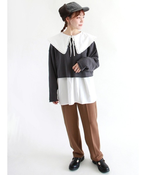 ehka sopo（エヘカソポ）の「ショート丈スウェット（スウェット・レディース・グレー/キナリ/チャコール・ﾌﾘ-）」の12枚目の写真