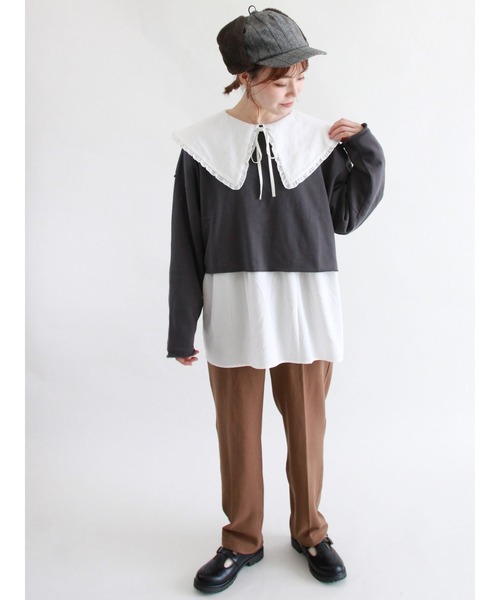 ehka sopo（エヘカソポ）の「ショート丈スウェット（スウェット・レディース・グレー/キナリ/チャコール・ﾌﾘ-）」の13枚目の写真