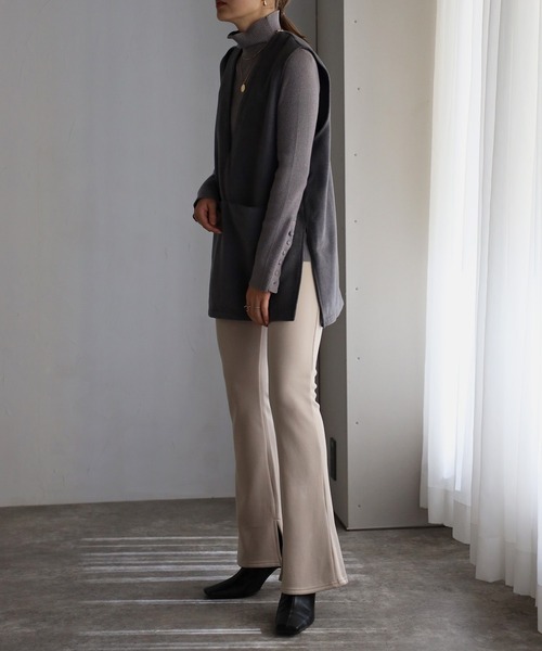 Bonjour Sagan（ボンジュールサガン）の「サイドスリット裏起毛レギンスパンツ（その他パンツ・レディース・ブラック/ベージュ・FREE）」の5枚目の写真