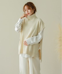 サイドボタンタートルネックベスト