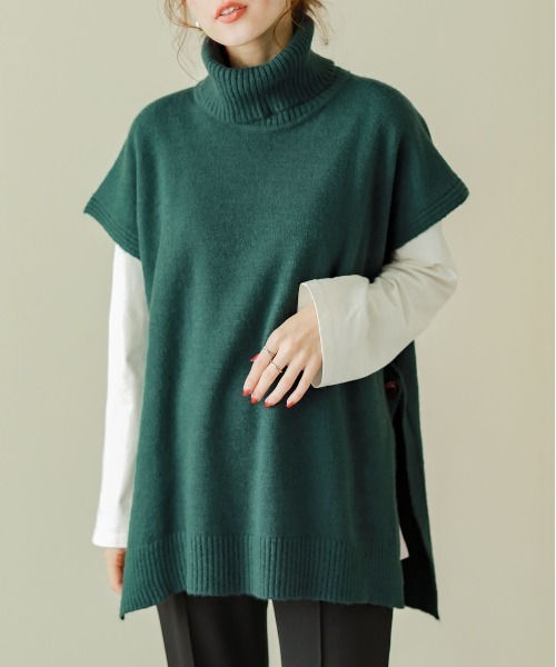 SUGAR BISKET（シュガービスケット）の「サイドボタンタートルネックベスト（ベスト・レディース・ホワイト/ブラック/ブラウン/グレー/ブルーグリーン・フリー）」の11枚目の写真