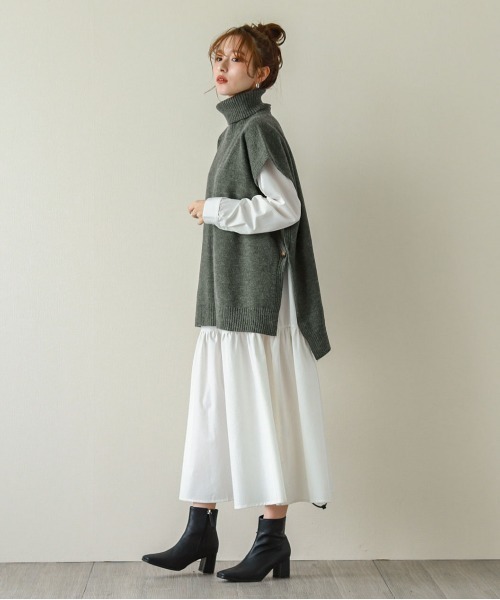 SUGAR BISKET（シュガービスケット）の「サイドボタンタートルネックベスト（ベスト・レディース・ホワイト/ブラック/ブラウン/グレー/ブルーグリーン・フリー）」の13枚目の写真