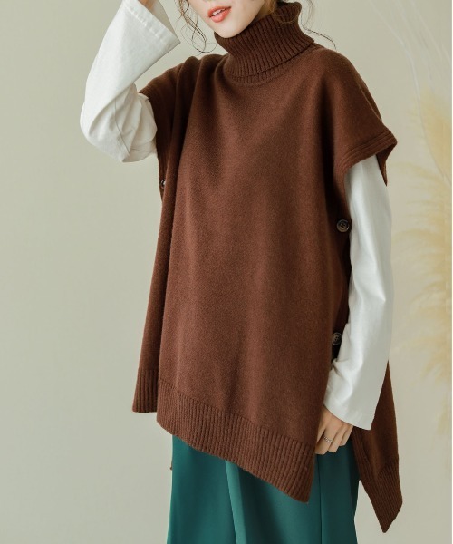 SUGAR BISKET（シュガービスケット）の「サイドボタンタートルネックベスト（ベスト・レディース・ホワイト/ブラック/ブラウン/グレー/ブルーグリーン・フリー）」の22枚目の写真