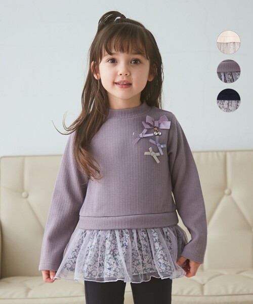 ANY（エニィ）の「花柄ペプラムプルオーバー（スウェット・キッズ・アイボリー系/ネイビー系/ライラック系・100/110/120/130）」の3枚目の写真