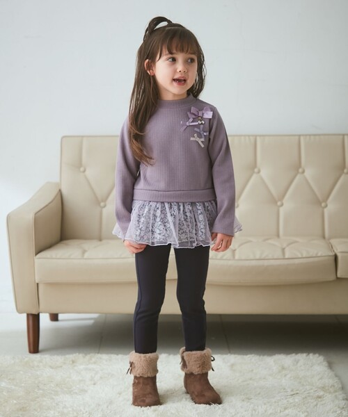 ANY（エニィ）の「花柄ペプラムプルオーバー（スウェット・キッズ・アイボリー系/ネイビー系/ライラック系・100/110/120/130）」の14枚目の写真