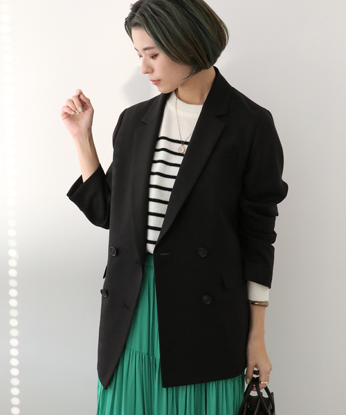 Simplicite（サンプリシテ）の「ダブルテーラードジャケット◆（テーラードジャケット・レディース・ブラック/ベージュ/ネイビー・FREE）」の2枚目の写真