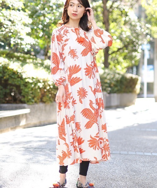 チチカカ（チチカカ）の「オトミプリントワンピース（ワンピース・レディース・ブラック/アイボリー・FREE）」の4枚目の写真