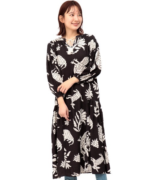 チチカカ（チチカカ）の「オトミプリントワンピース（ワンピース・レディース・ブラック/アイボリー・FREE）」の7枚目の写真