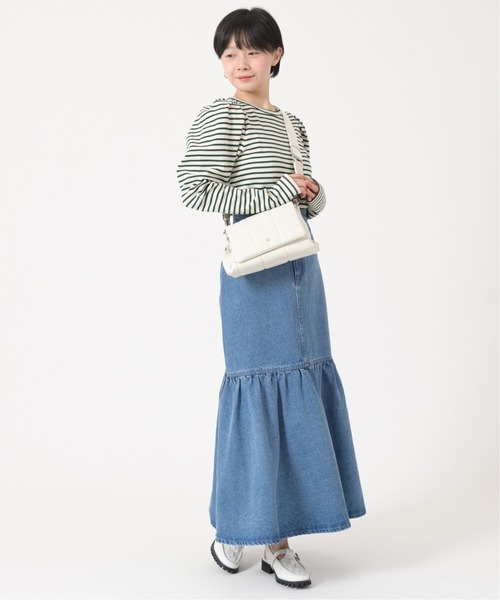 U by SPICK&SPAN（ユーバイスピックアンドスパン）の「ギャザー切り替えデニムロングスカート◆（デニムスカート・レディース・サックスブルー・38/36/34）」の5枚目の写真