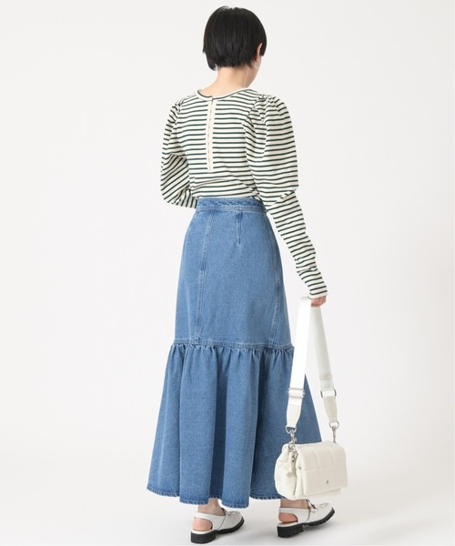 U by SPICK&SPAN（ユーバイスピックアンドスパン）の「ギャザー切り替えデニムロングスカート◆（デニムスカート・レディース・サックスブルー・38/36/34）」の6枚目の写真