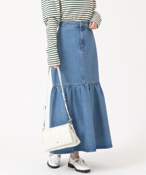 U by SPICK&SPAN（ユーバイスピックアンドスパン）の「ギャザー切り替えデニムロングスカート◆（デニムスカート・レディース・サックスブルー・38/36/34）」の7枚目の写真