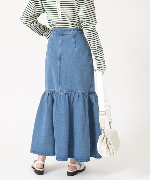 U by SPICK&SPAN（ユーバイスピックアンドスパン）の「ギャザー切り替えデニムロングスカート◆（デニムスカート・レディース・サックスブルー・38/36/34）」の8枚目の写真