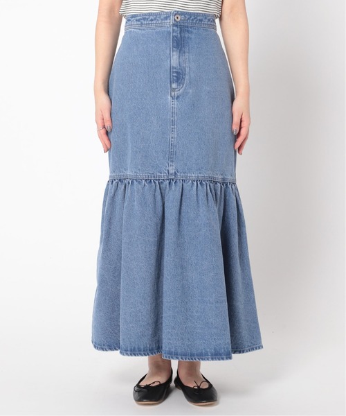 U by SPICK&SPAN（ユーバイスピックアンドスパン）の「ギャザー切り替えデニムロングスカート◆（デニムスカート・レディース・サックスブルー・38/36/34）」の9枚目の写真