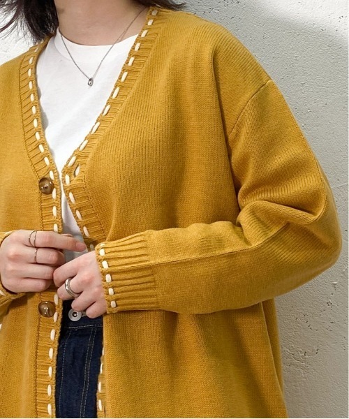 PairPair（ペアペア）の「ハンドステッチ風カーディガン(ユニセックス)（カーディガン/ボレロ・レディース・ブラック/グリーン/マスタード・MEDIUM/LARGE）」の3枚目の写真
