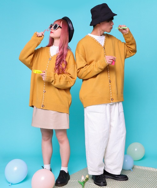 PairPair（ペアペア）の「ハンドステッチ風カーディガン(ユニセックス)（カーディガン/ボレロ・レディース・ブラック/グリーン/マスタード・MEDIUM/LARGE）」の14枚目の写真