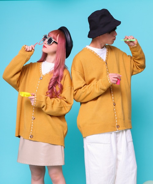 PairPair（ペアペア）の「ハンドステッチ風カーディガン(ユニセックス)（カーディガン/ボレロ・レディース・ブラック/グリーン/マスタード・MEDIUM/LARGE）」の18枚目の写真