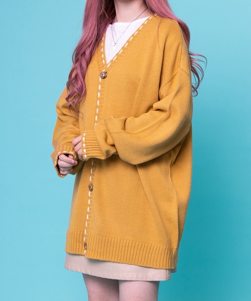 PairPair（ペアペア）の「ハンドステッチ風カーディガン(ユニセックス)（カーディガン/ボレロ・レディース・ブラック/グリーン/マスタード・MEDIUM/LARGE）」の13枚目の写真