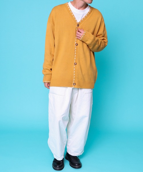 PairPair（ペアペア）の「ハンドステッチ風カーディガン(ユニセックス)（カーディガン/ボレロ・レディース・ブラック/グリーン/マスタード・MEDIUM/LARGE）」の9枚目の写真