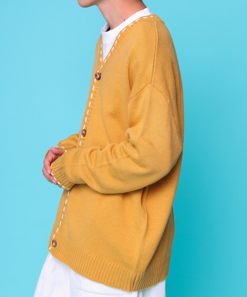 PairPair（ペアペア）の「ハンドステッチ風カーディガン(ユニセックス)（カーディガン/ボレロ・レディース・ブラック/グリーン/マスタード・MEDIUM/LARGE）」の5枚目の写真