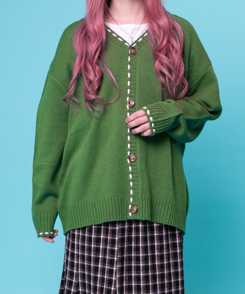 PairPair（ペアペア）の「ハンドステッチ風カーディガン(ユニセックス)（カーディガン/ボレロ・レディース・ブラック/グリーン/マスタード・MEDIUM/LARGE）」の22枚目の写真