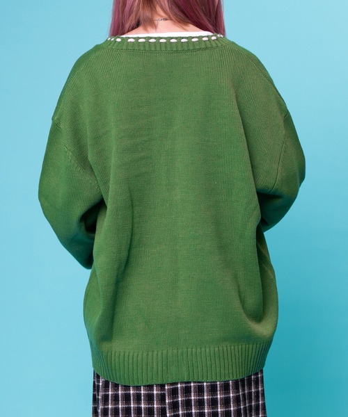 PairPair（ペアペア）の「ハンドステッチ風カーディガン(ユニセックス)（カーディガン/ボレロ・レディース・ブラック/グリーン/マスタード・MEDIUM/LARGE）」の6枚目の写真