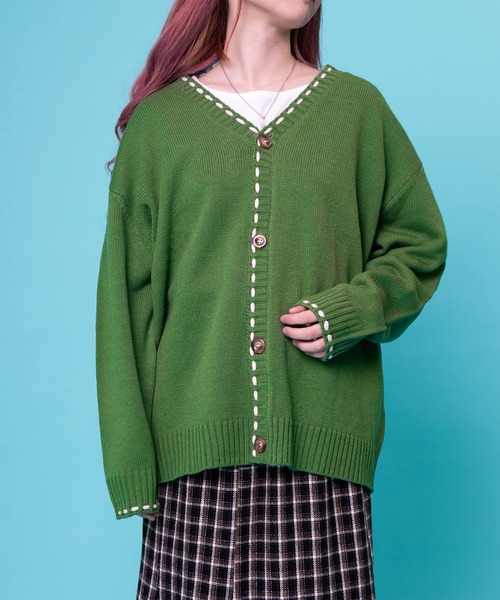 PairPair（ペアペア）の「ハンドステッチ風カーディガン(ユニセックス)（カーディガン/ボレロ・レディース・ブラック/グリーン/マスタード・MEDIUM/LARGE）」の10枚目の写真