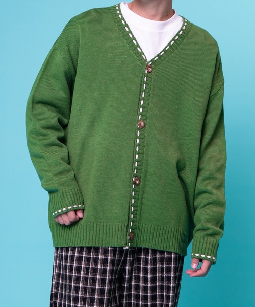 PairPair（ペアペア）の「ハンドステッチ風カーディガン(ユニセックス)（カーディガン/ボレロ・レディース・ブラック/グリーン/マスタード・MEDIUM/LARGE）」の19枚目の写真