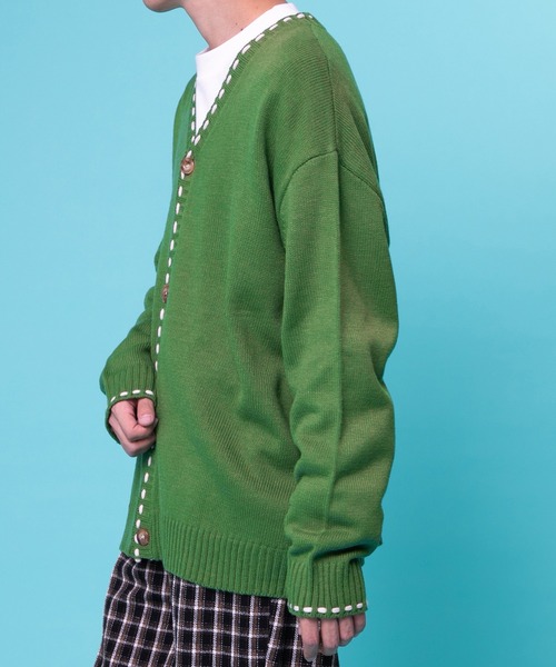 PairPair（ペアペア）の「ハンドステッチ風カーディガン(ユニセックス)（カーディガン/ボレロ・レディース・ブラック/グリーン/マスタード・MEDIUM/LARGE）」の15枚目の写真