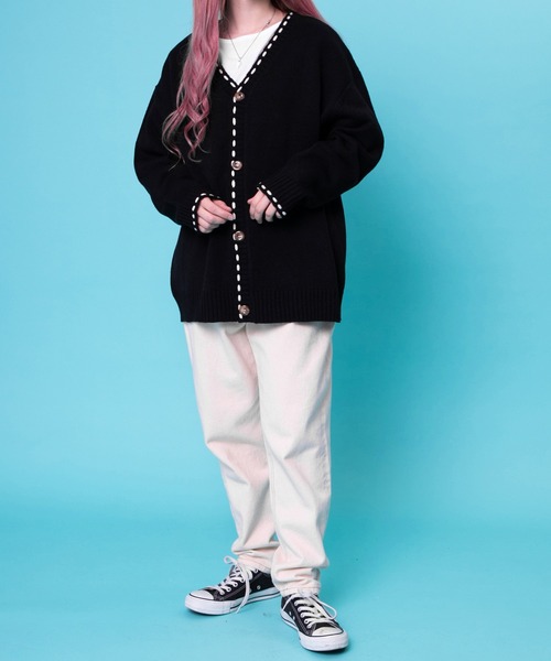 PairPair（ペアペア）の「ハンドステッチ風カーディガン(ユニセックス)（カーディガン/ボレロ・レディース・ブラック/グリーン/マスタード・MEDIUM/LARGE）」の16枚目の写真
