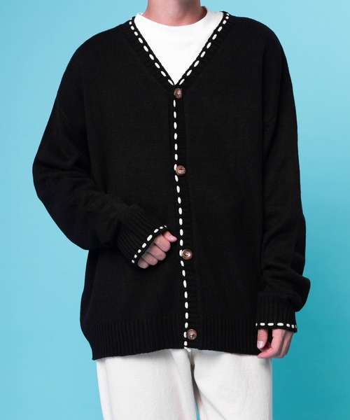 PairPair（ペアペア）の「ハンドステッチ風カーディガン(ユニセックス)（カーディガン/ボレロ・レディース・ブラック/グリーン/マスタード・MEDIUM/LARGE）」の8枚目の写真