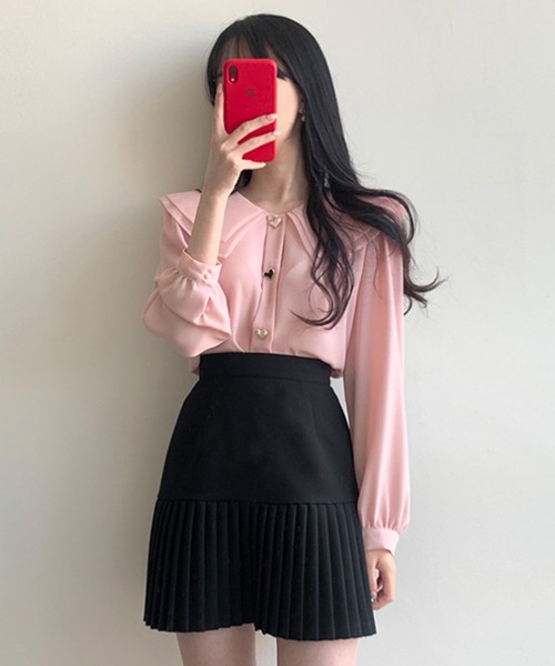 DAY CLOSET(デイ クローゼット)の「レディース ハートとパール調ボタンのダブルビッグカラーブラウス(シャツ/ブラウス・レディース・ホワイト/ピンク・M/L)」の8枚目の写真