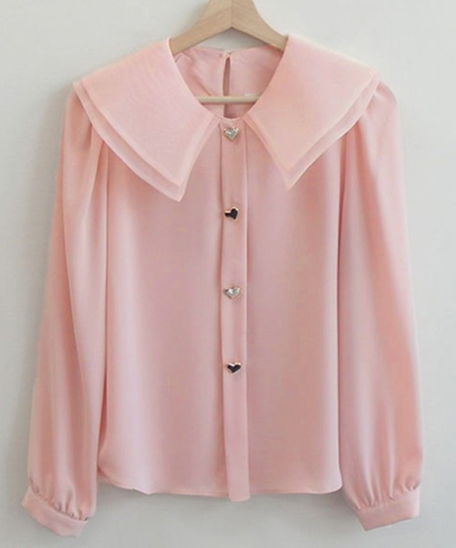 DAY CLOSET(デイ クローゼット)の「レディース ハートとパール調ボタンのダブルビッグカラーブラウス(シャツ/ブラウス・レディース・ホワイト/ピンク・M/L)」の7枚目の写真