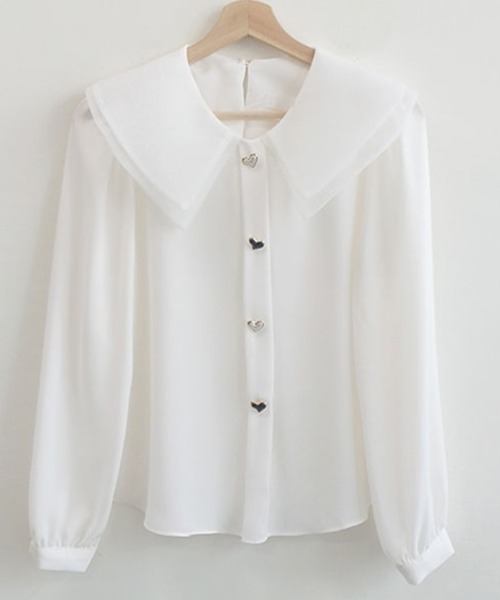 DAY CLOSET(デイ クローゼット)の「レディース ハートとパール調ボタンのダブルビッグカラーブラウス(シャツ/ブラウス・レディース・ホワイト/ピンク・M/L)」の10枚目の写真