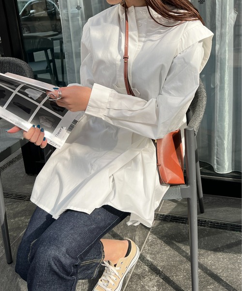 StyleSea（スタイルシー）の「ブロードバンドカラーチュニックシャツ（シャツ/ブラウス・レディース・ホワイト/ライトブルー/ブラック/ネイビー/オレンジ・MEDIUM）」の14枚目の写真