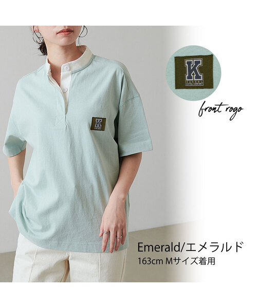 KANGOL EXTRA COMFORT(カンゴールエクストラコンフォート)の「【KANGOL EXTRA COMFORT(カンゴール エクストラコンフォート)】Kロゴワッペン付き ビッグシルエット ラガーTシャツ(Tシャツ/カットソー・レディース・ネイビー/ピンク/エメラルド/ライトベージュ・LL/M/L)」の16枚目の写真