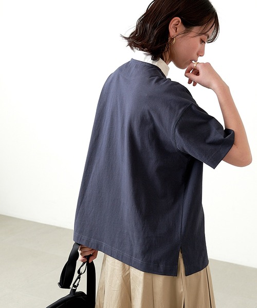 KANGOL EXTRA COMFORT(カンゴールエクストラコンフォート)の「【KANGOL EXTRA COMFORT(カンゴール エクストラコンフォート)】Kロゴワッペン付き ビッグシルエット ラガーTシャツ(Tシャツ/カットソー・レディース・ネイビー/ピンク/エメラルド/ライトベージュ・LL/M/L)」の4枚目の写真