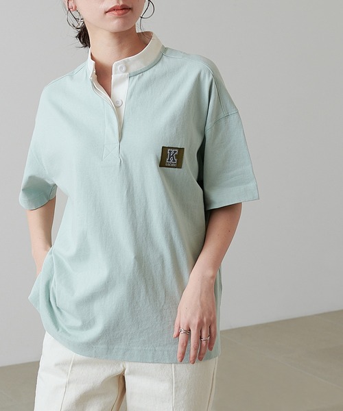KANGOL EXTRA COMFORT(カンゴールエクストラコンフォート)の「【KANGOL EXTRA COMFORT(カンゴール エクストラコンフォート)】Kロゴワッペン付き ビッグシルエット ラガーTシャツ(Tシャツ/カットソー・レディース・ネイビー/ピンク/エメラルド/ライトベージュ・LL/M/L)」の6枚目の写真