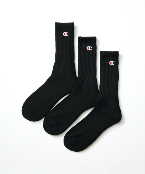 Champion(チャンピオン)の「【CHAMPION/チャンピオン】足底パイル ワンポイントロゴフルレングスソックス(靴下) 3足組(3P)(ソックス/靴下・メンズ・ホワイト/ブラック/ネイビー/グレー・SMALL/MEDIUM/LARGE)」の1枚目の写真