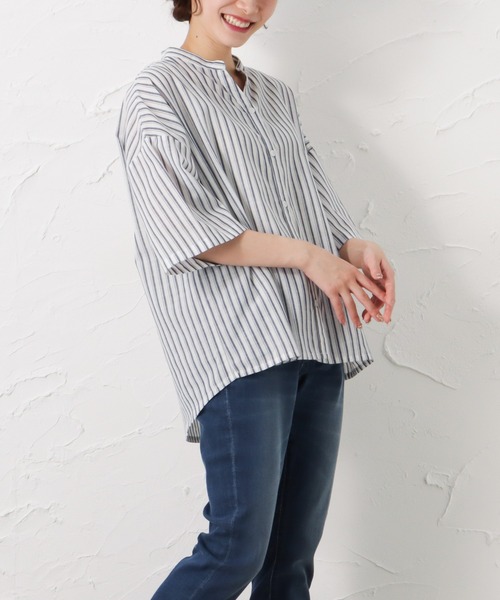 NAVY(ネイビー)の「RTスラブキーネックシャツ(シャツ/ブラウス・レディース・ブラック/ホワイト/グリーン・フリー)」の8枚目の写真