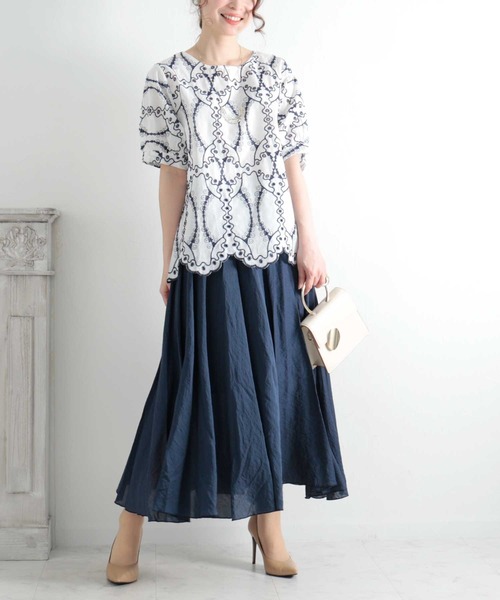 Sawa a la mode(サワアラモード)の「アートな刺繍のコットンブラウスシャツ(シャツ/ブラウス・レディース・ネイビー/レッド・FREE)」の1枚目の写真